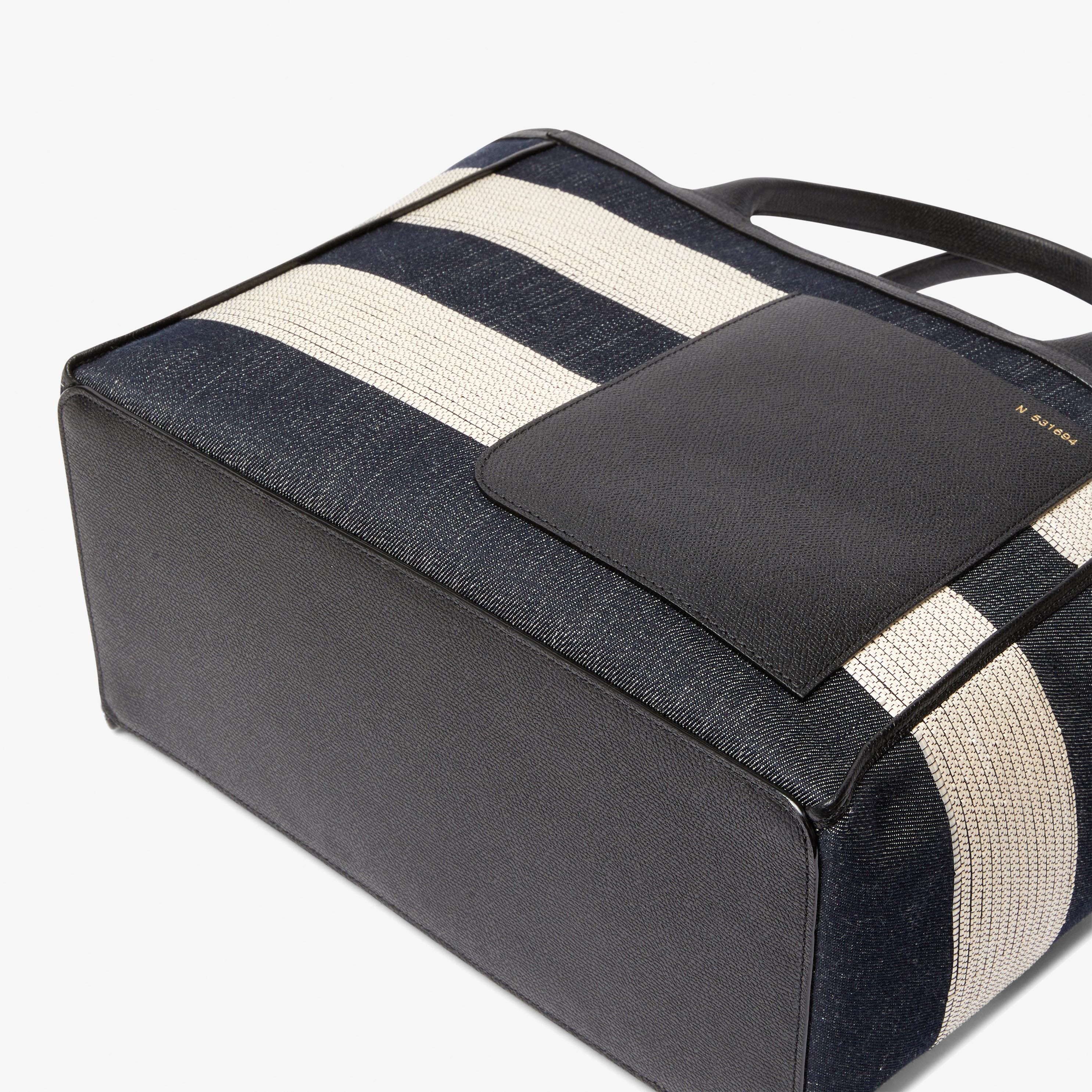 Tote Bag Denim Stripe Medium - Black/Pergamena White - Tessuto Denim/Vitello VS - Valextra - 5
