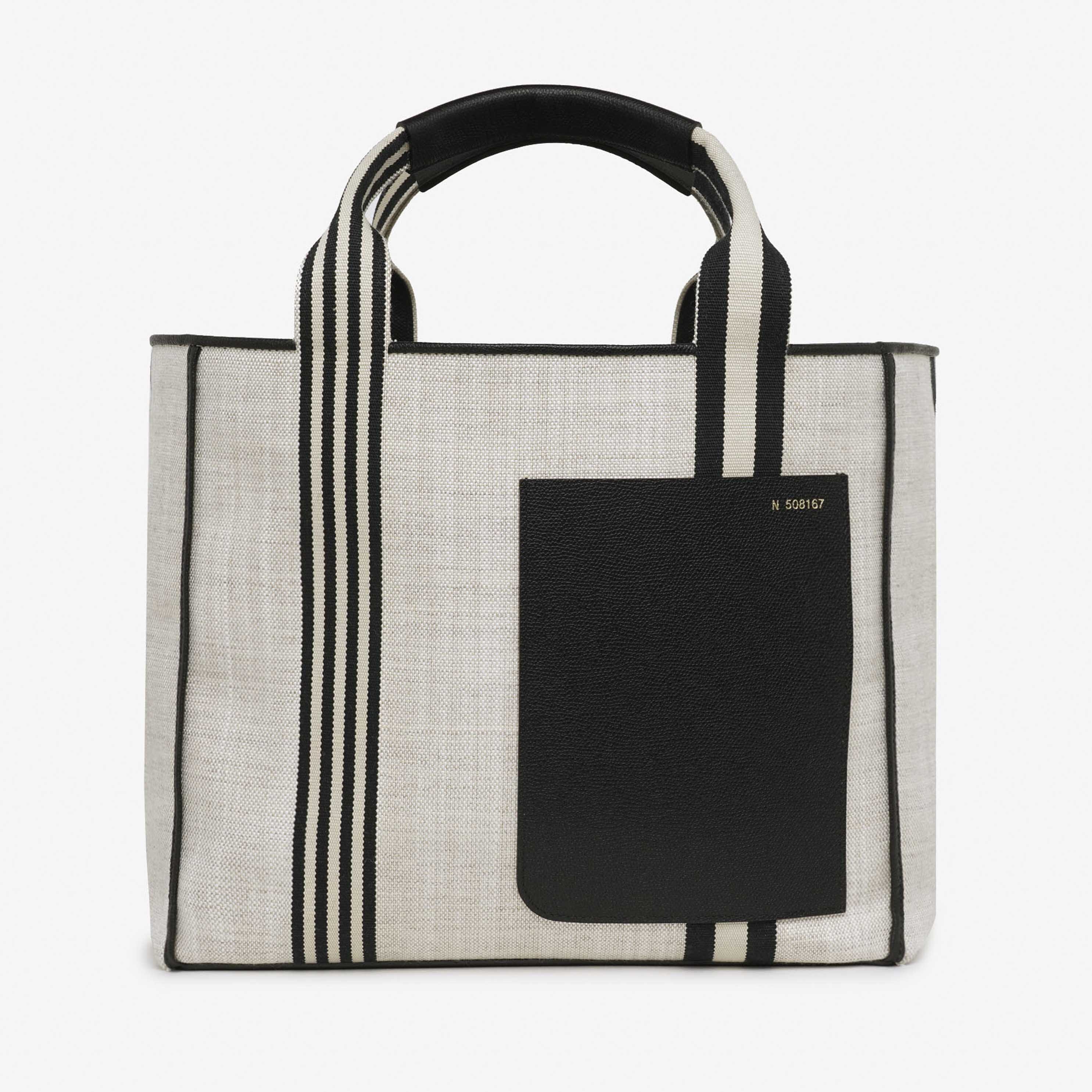 Linear Fabric Medium Tote Bag - Sand Brown/Black - Tessuto Linear/VS - Valextra - 1