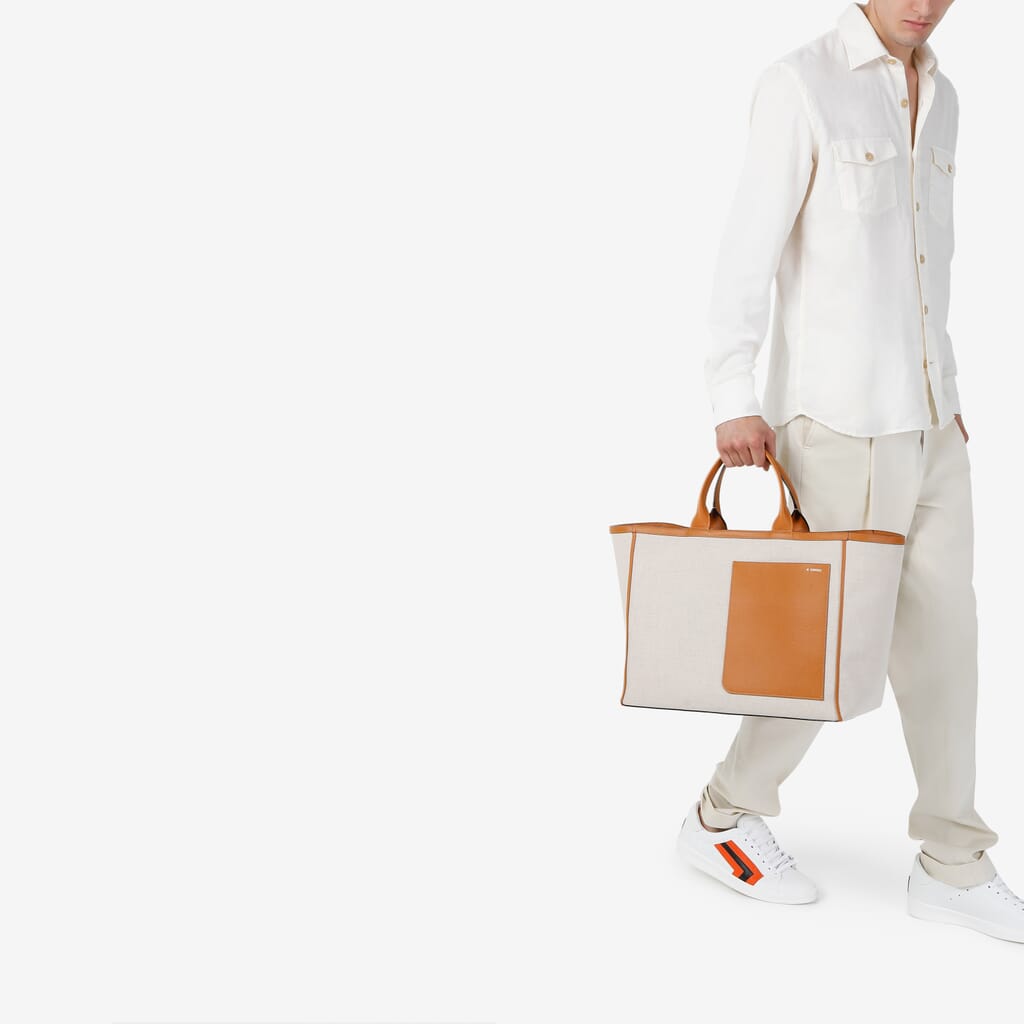 LARGE SHOPPING BAG CANVAS/CALF LEATHER VS,MSMH,gallery image number 1