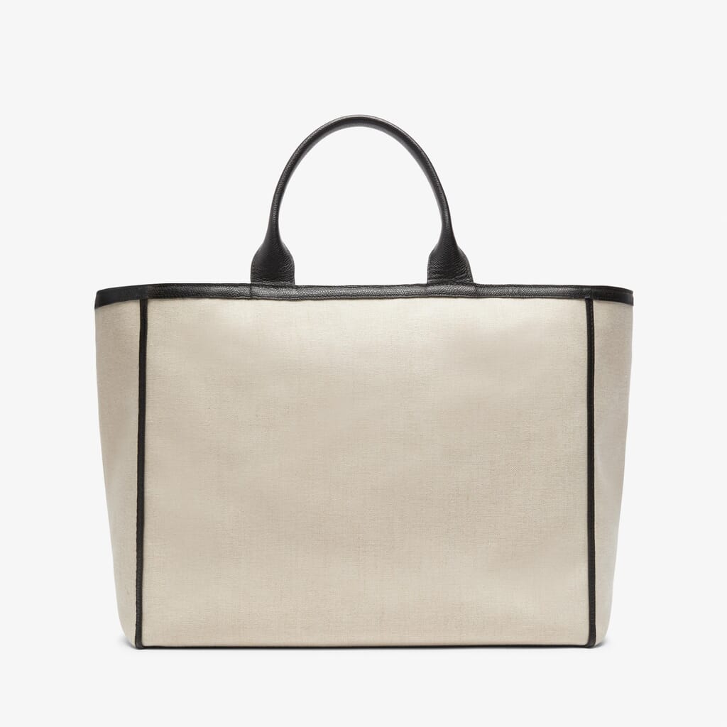 Valextra Canvas Leather-Trim Shopping Tote Bag Neutral