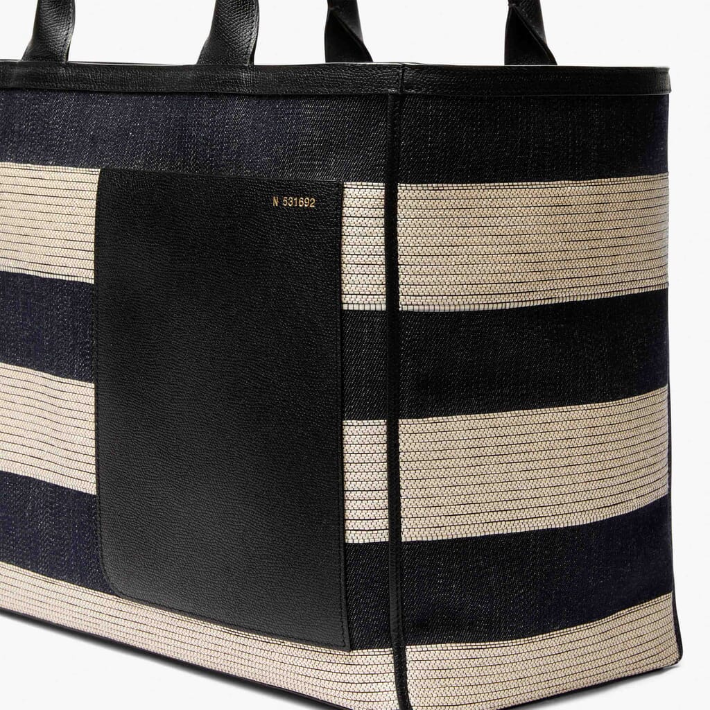 Valextra, Tote Bag Denim Stripe Medium, Black/White
