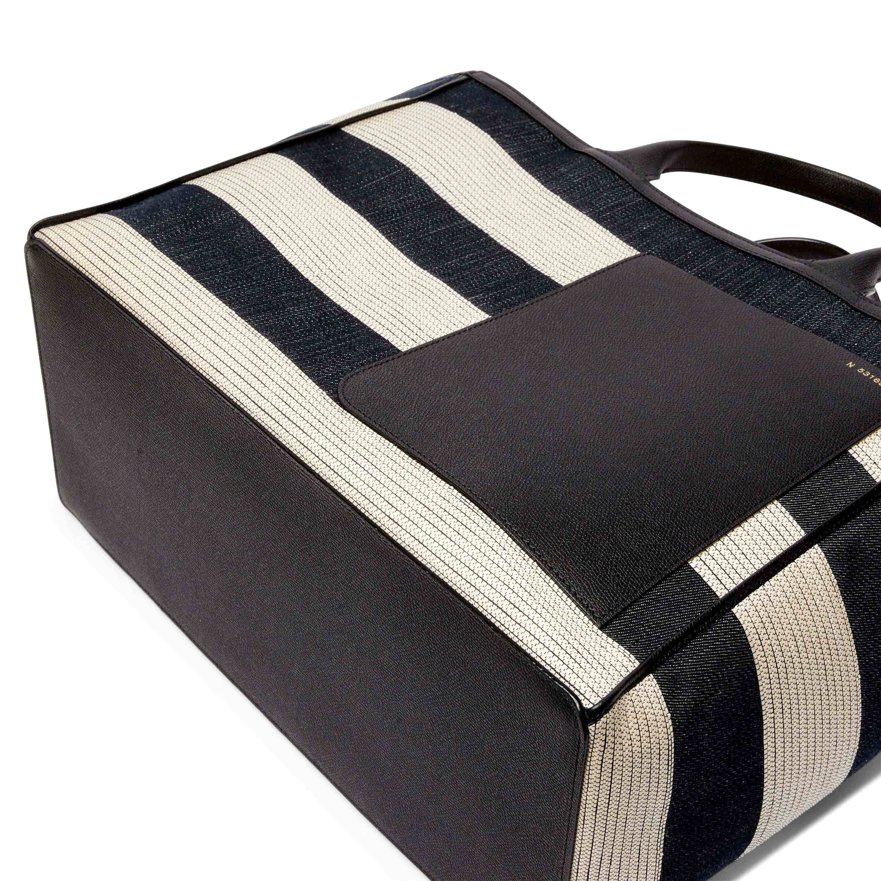 Tote Bag Denim Stripe Large - Black/Pergamena White - Tessuto Denim/Vitello VS - Valextra - 5
