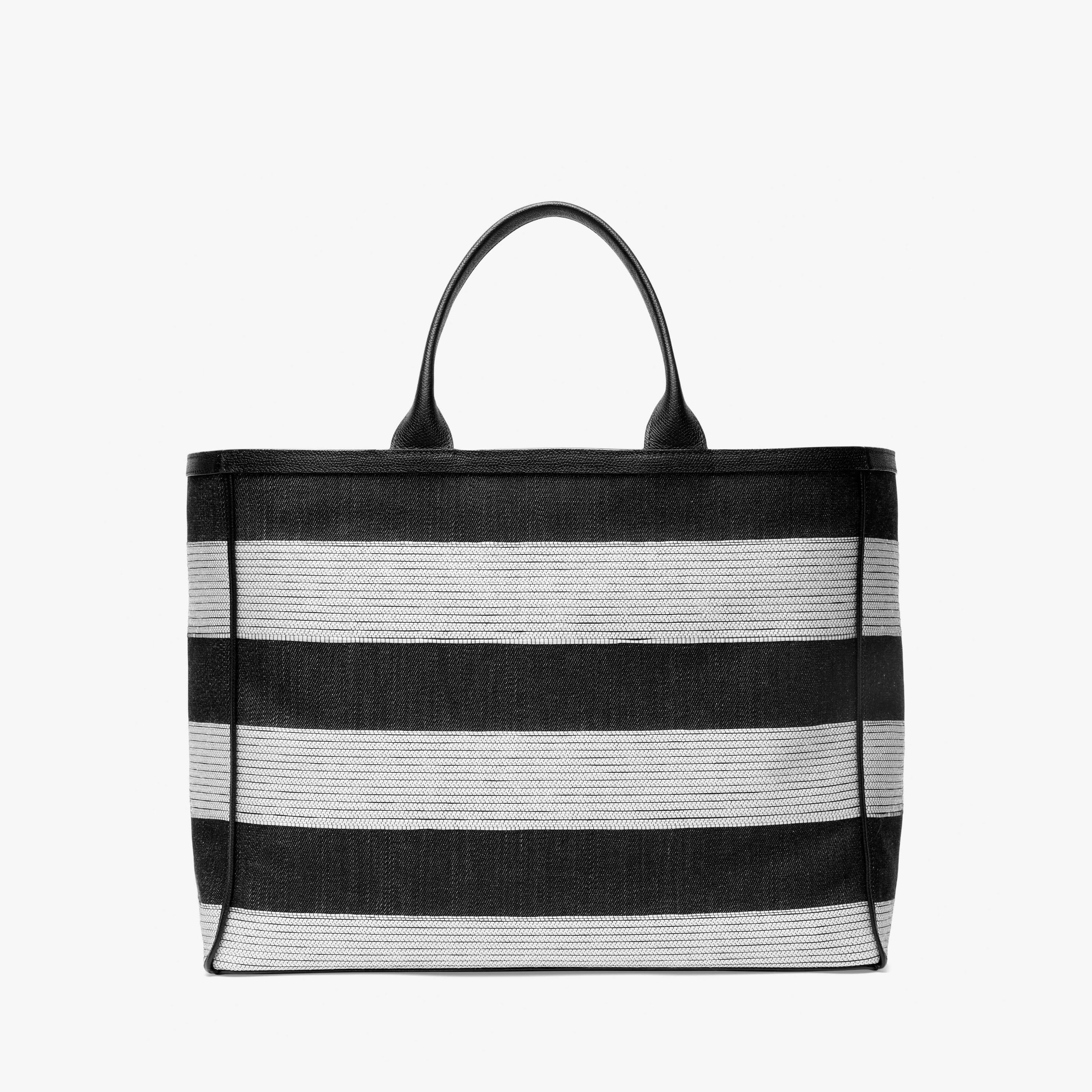 Tote Bag Denim Stripe Large - Black/Pergamena White - Tessuto Denim/Vitello VS - Valextra - 6
