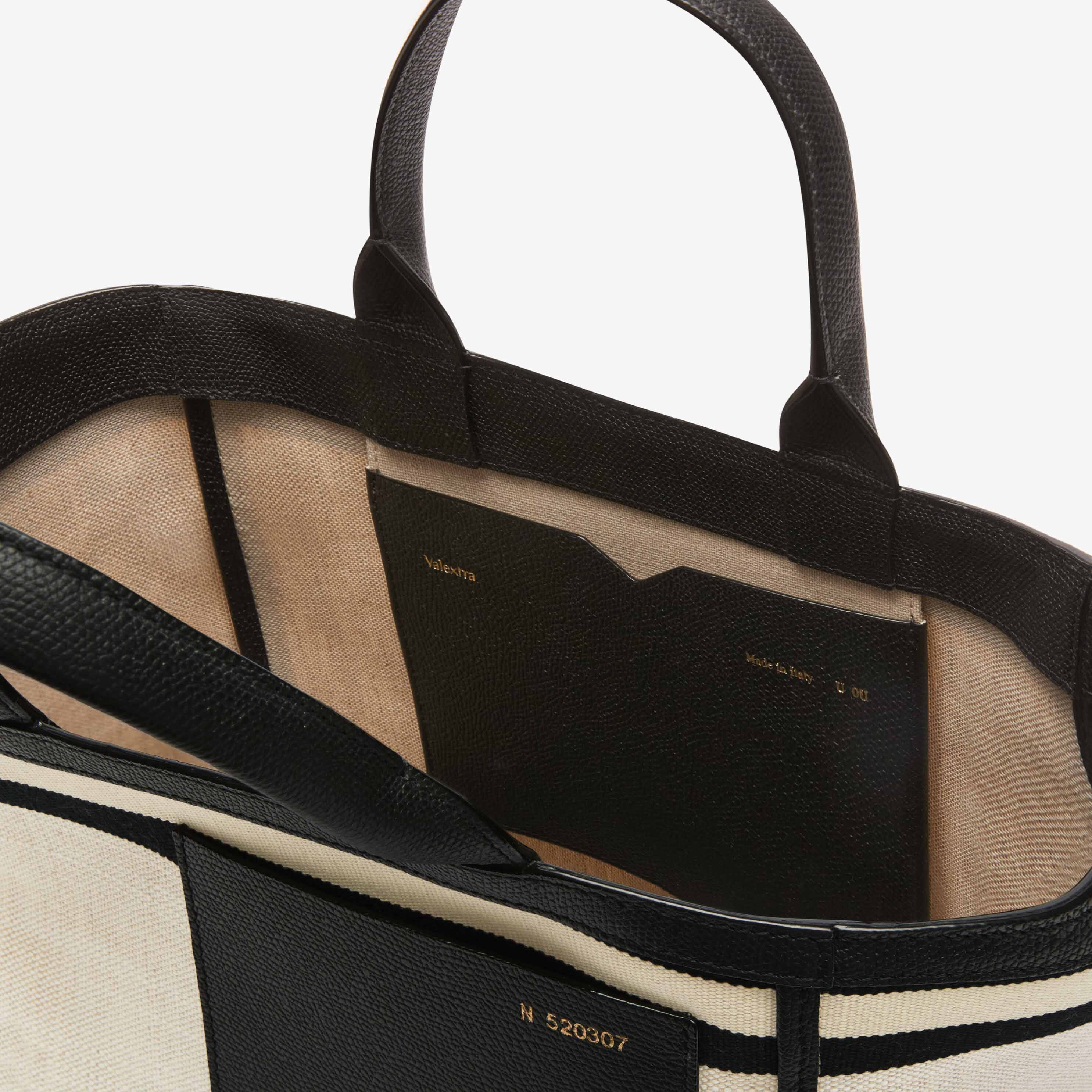 Linear Fabric Mini Tote Bag - Sand Brown/Black - Tessuto Linear/VS - Valextra - 2