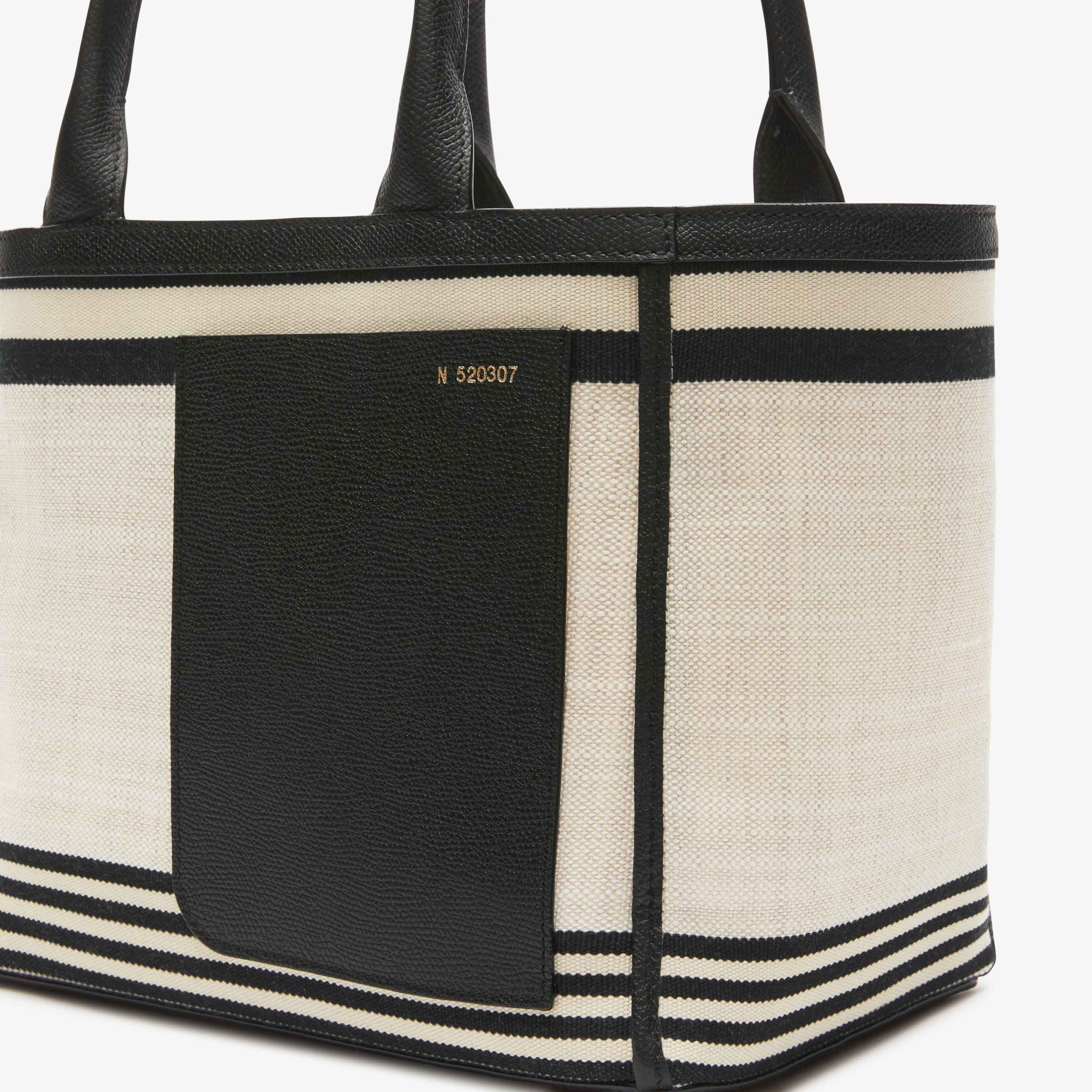 Linear Fabric Mini Tote Bag - Sand Brown/Black - Tessuto Linear/VS - Valextra - 3