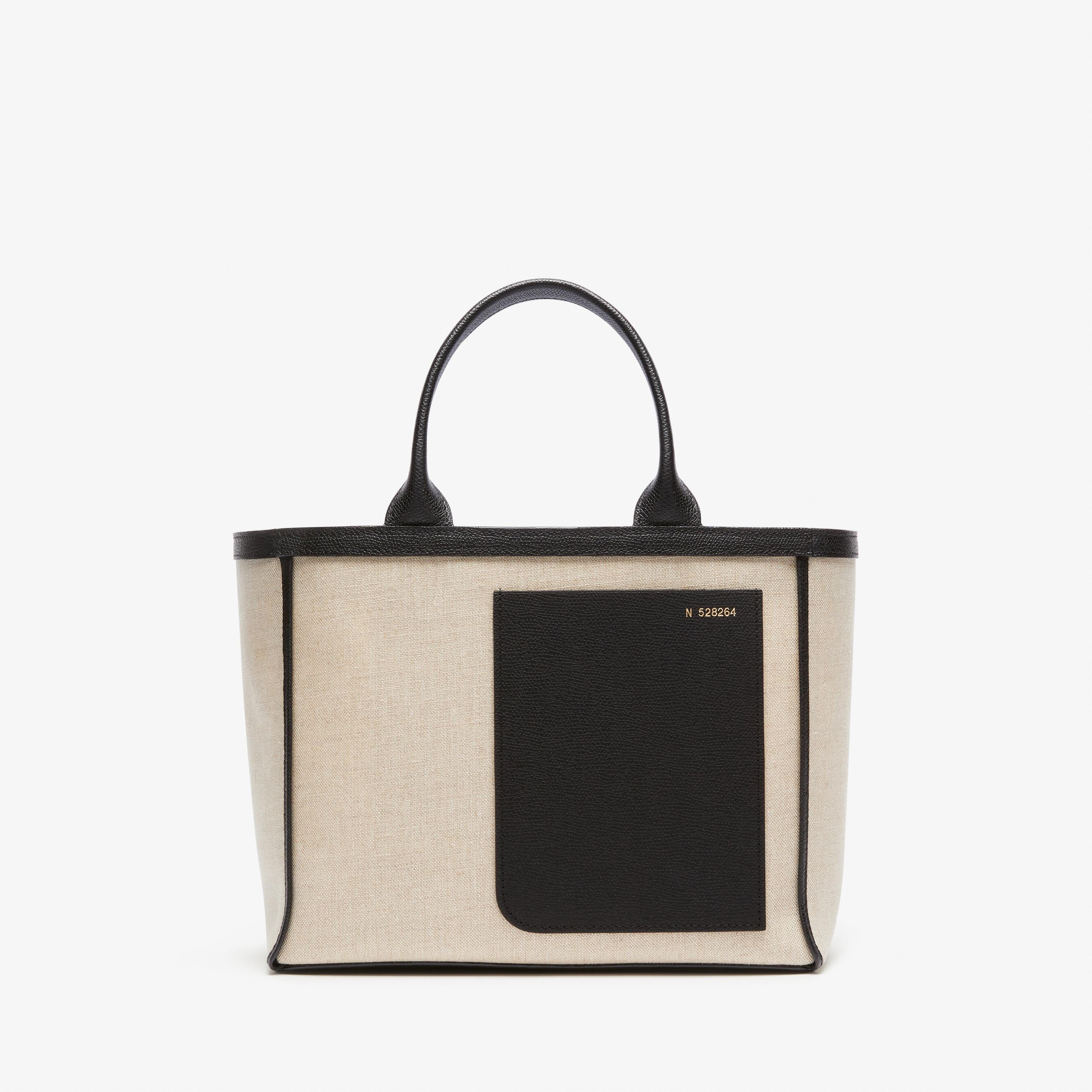 Shopping Mini Bag Canvas - Sand Brown/Black - Tessuto Canvas/VS - Valextra - 1