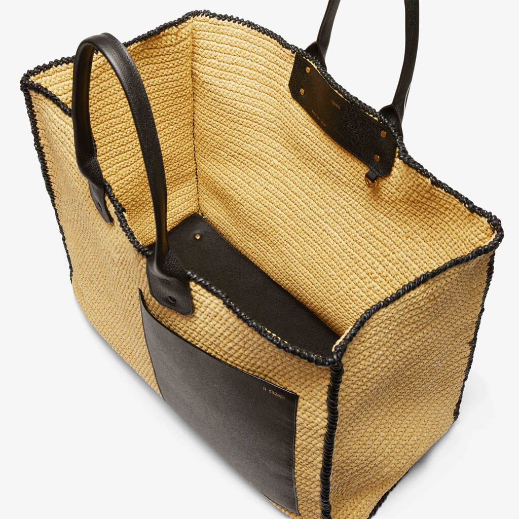 Raffia mini tote bag with leather handles - Light beige