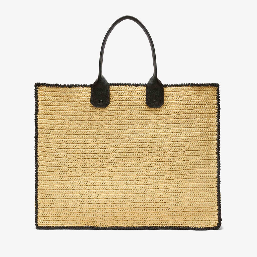 Raffia mini tote bag with leather handles - Light beige