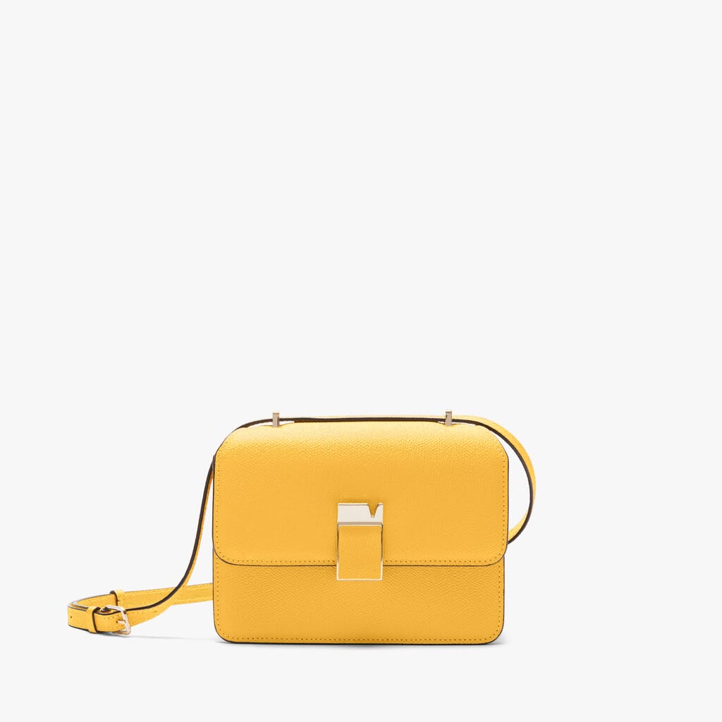 Women's Yellow Leather Mini bag with shoulder strap