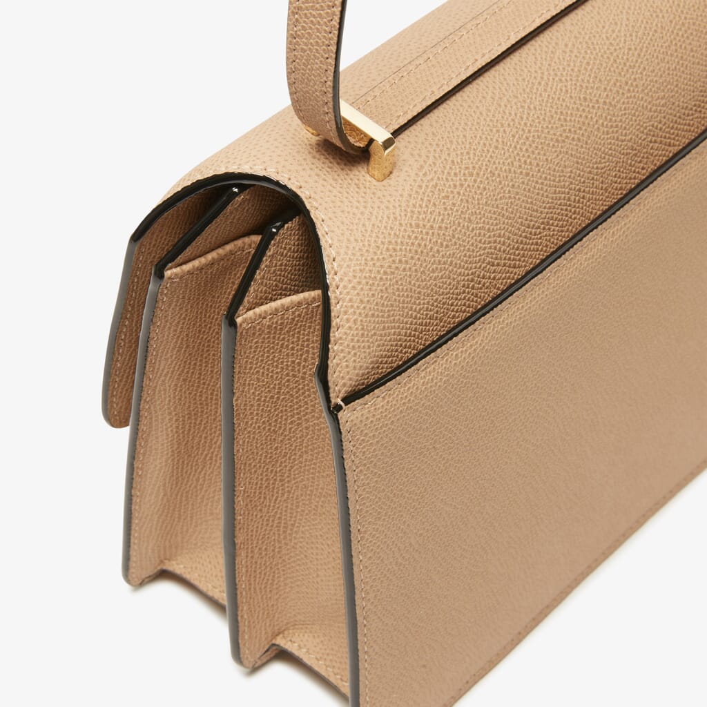 Backpack, Grained calfskin & gold-tone metal, light brown