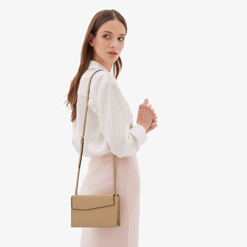 Beige Leather Mini crossbody bag with pockets