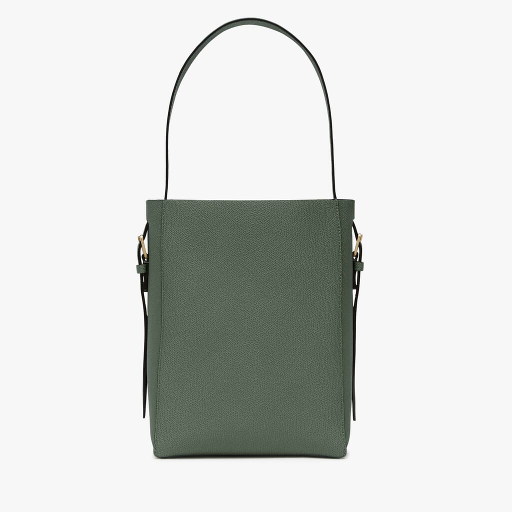 TRUNK SOFT mini bag in green and burgundy leather