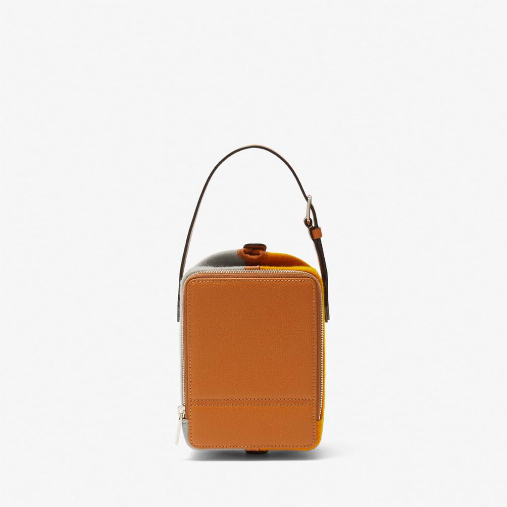 Ochre Yellow felt Mini shoulder bag | Valextra Tric Trac